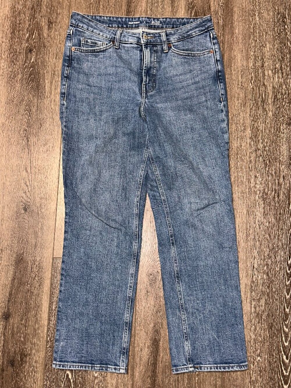 Old Navy Straight Extra High Rise Jeans Womens Size 8 Petite Blue